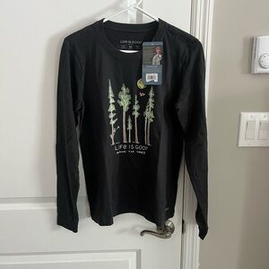 Life Is Good Wonen’s Black Long Sleeve Tee Among the Trees